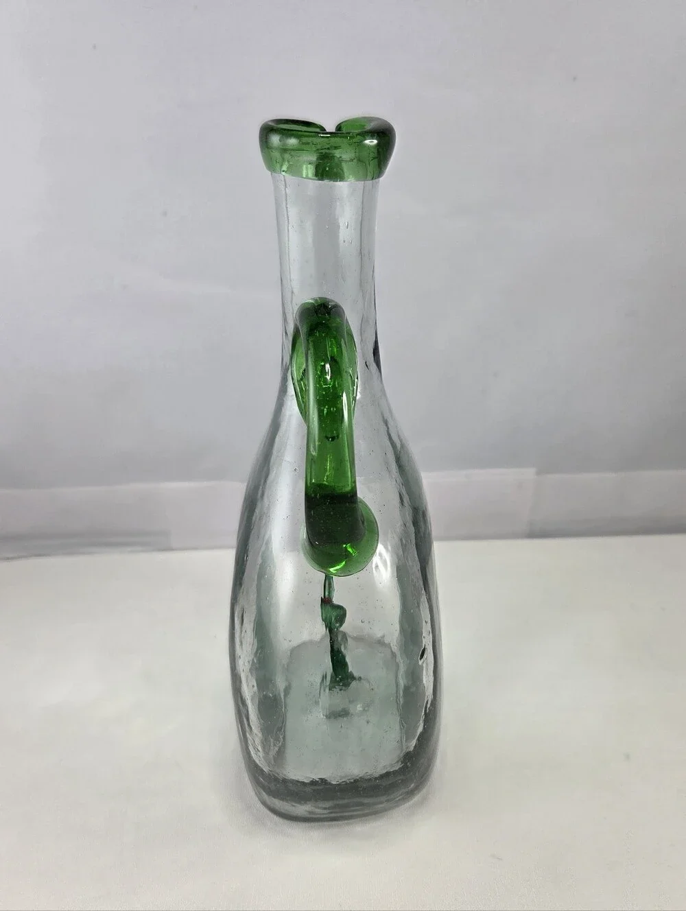 Vintage Mexican Hand-Blown Glass Decanter, Green Cactus Inside Tequila Pitcher